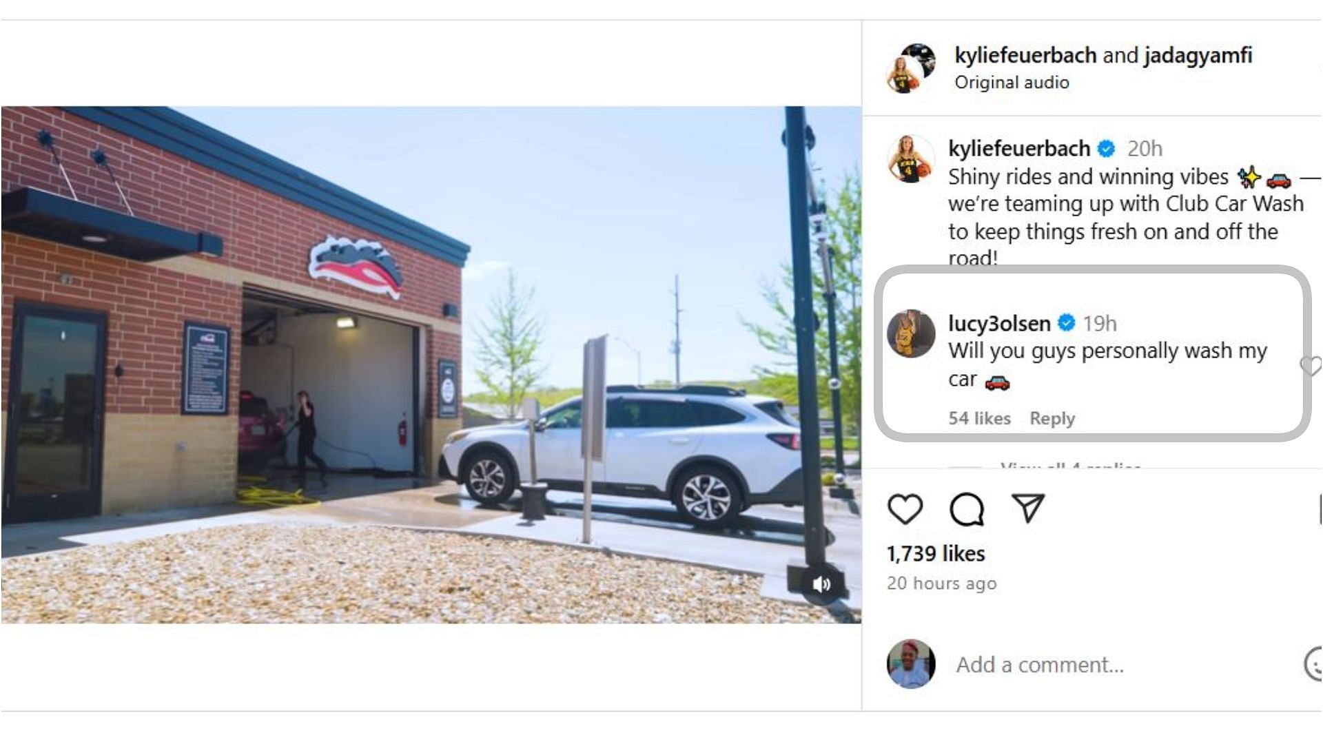 Washington Mystics rookie Lucy Olsen shares a hilarious reaction as former Iowa teammates Kylie Feuerbach and Jada Gymafi team up for a commercial. Image Credit: IG/@kyliefeuerbach and jadagyamfi